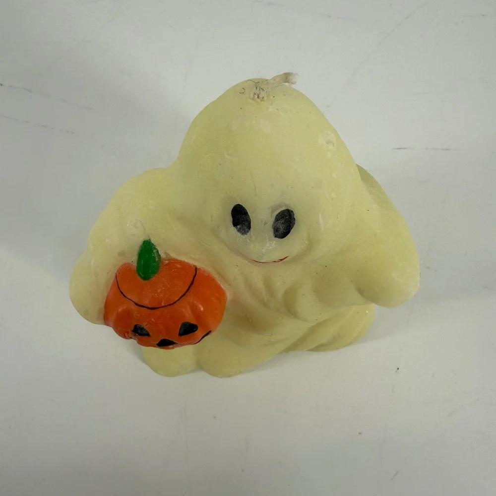 Vintage Sonoma Halloween Ghost Glow in the Dark Candle with Pumpkin Spooky Retro